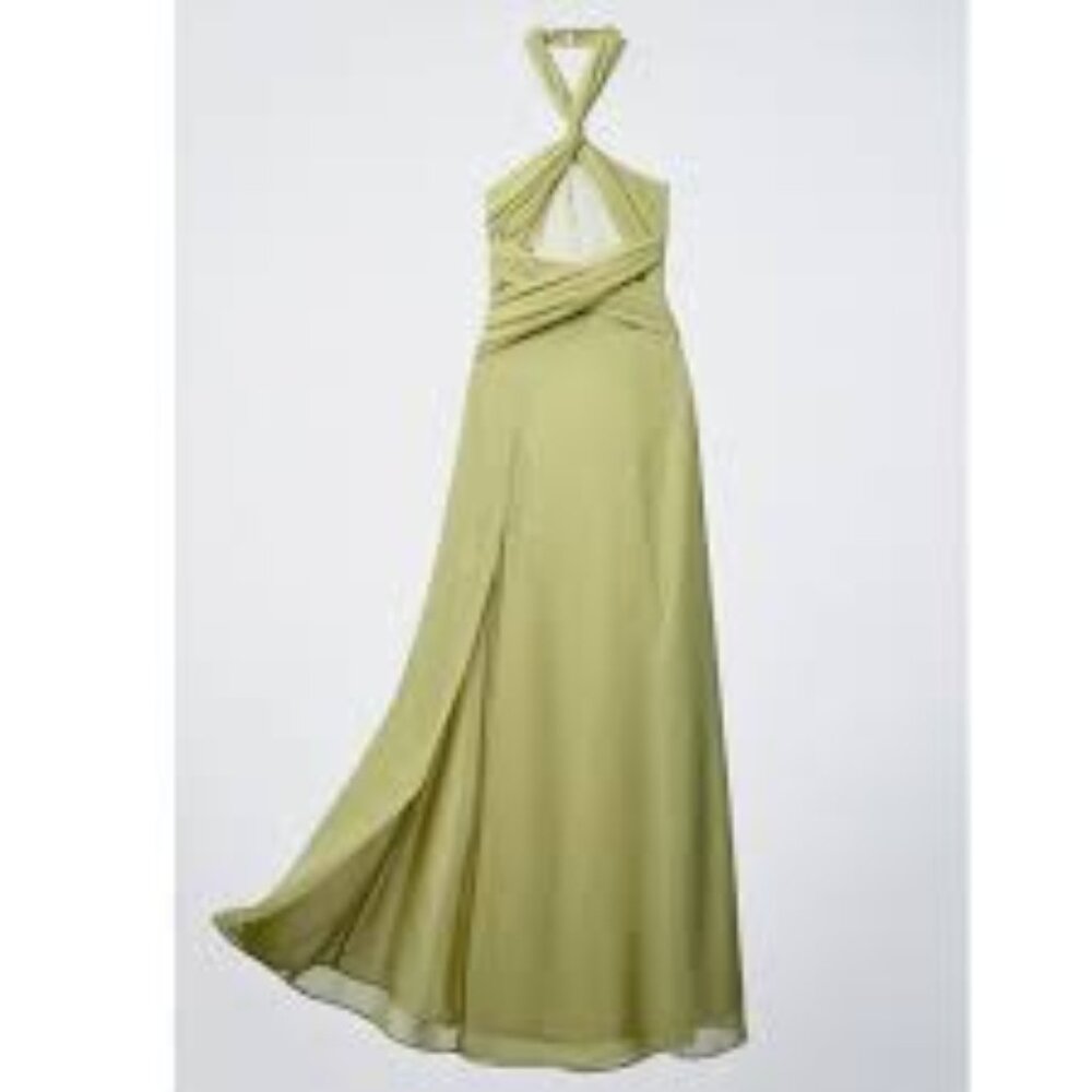 Zara Light Green Halter Cross-Front Maxi Dress